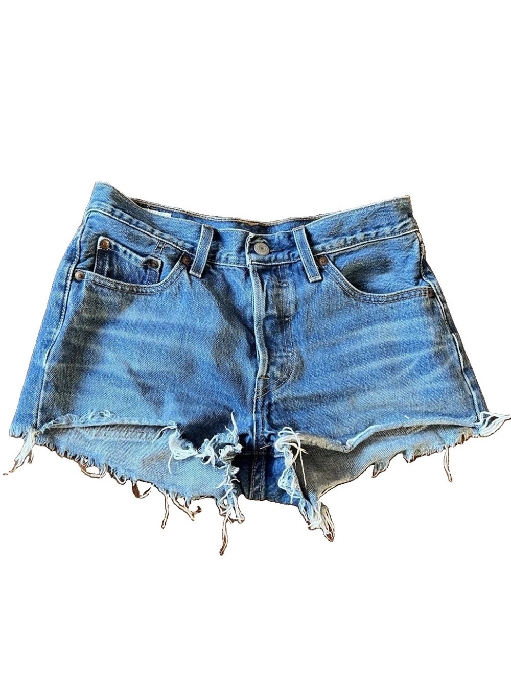 Levi's Strauss 501 Denim Cutoff Shorts Womens Size 25 Blue Frayed Hem Boho EUC